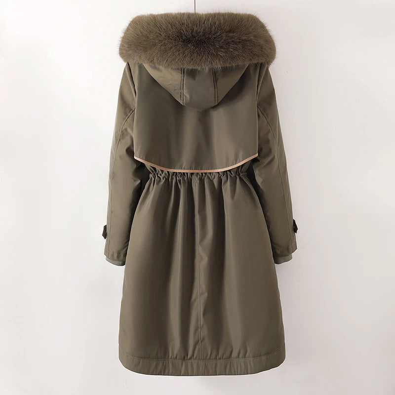 Hanna | Damen Warme, lange Jacke mit Kapuze