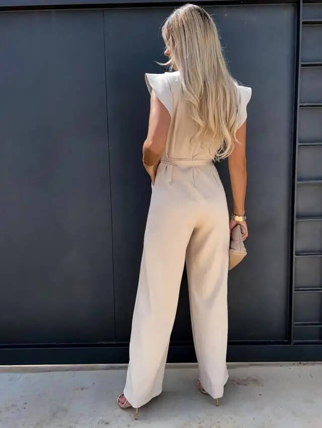 Jumpsuit Damen Schmetterlingsärmel Weite Hosenbeine