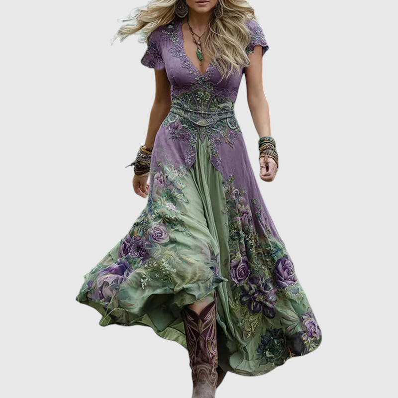 Vihangi - Figurbetontes Und Locker Sitzendes Blumen Kleid