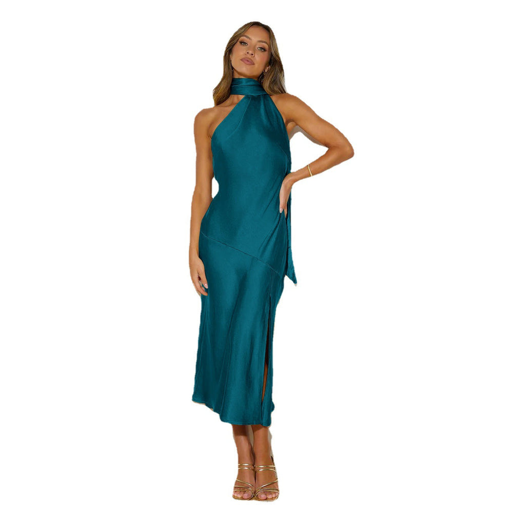 Océane | Frauen Satin Drapierung Split Hollow Dünn Elegantes Kleid