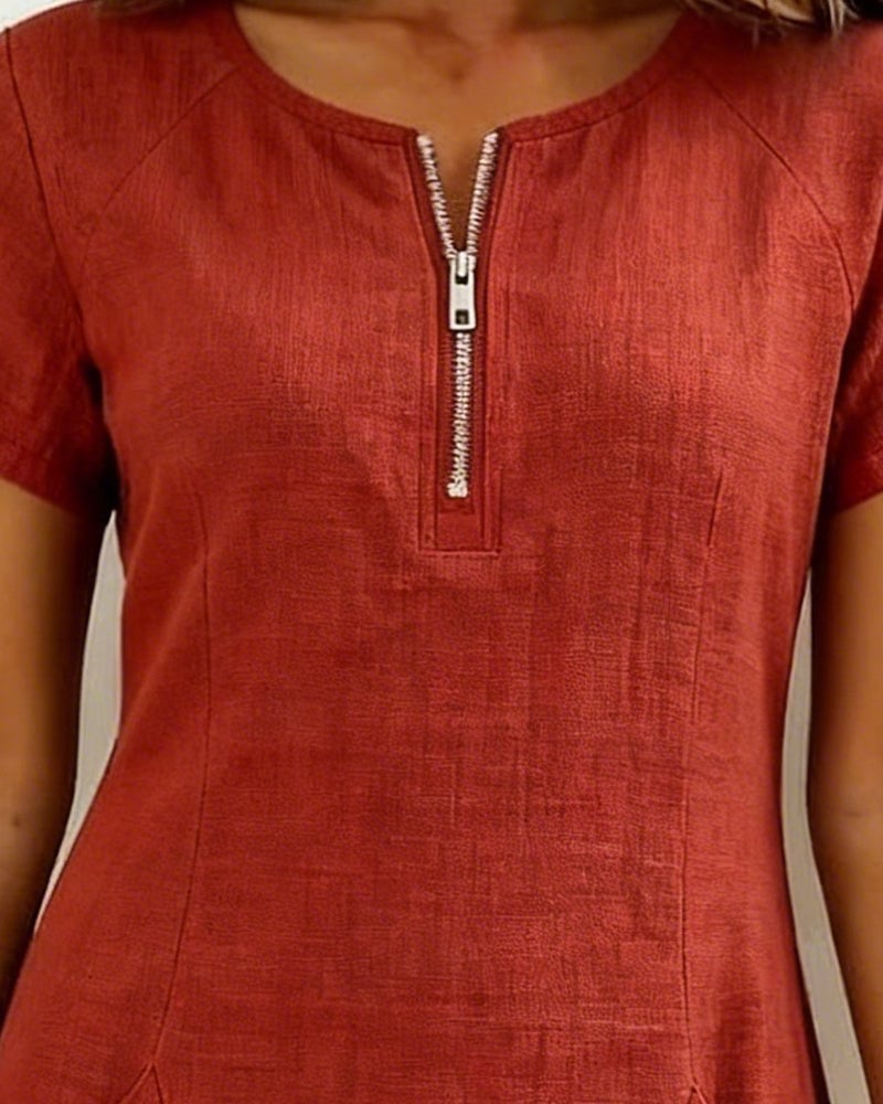 Krystan – Kurzärmeliges Utility Kleid Mit Reißverschluss Vorne