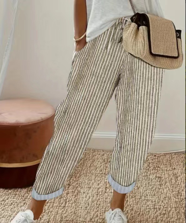Nathalie | Damen Gestreifte Weite Hose