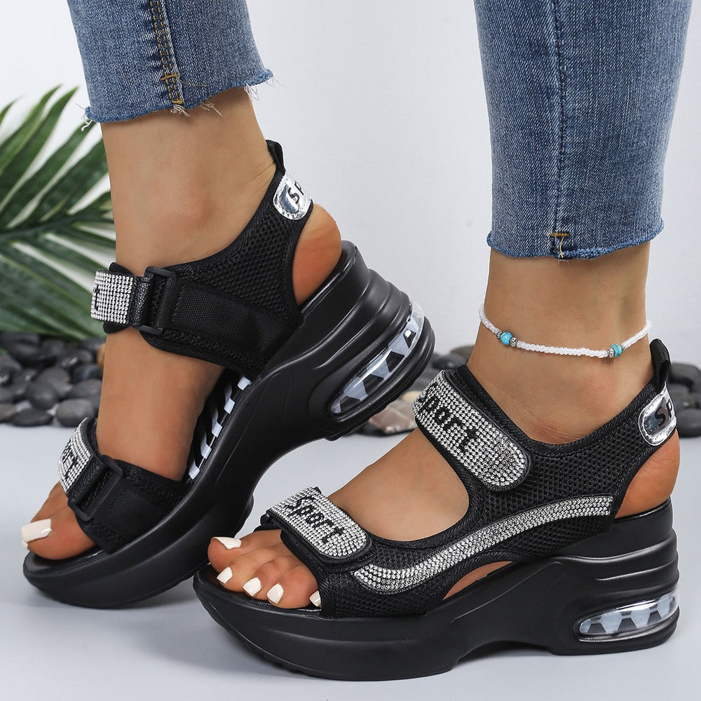 Schicke orthopädische Plattform-Sandalen für Damen, verziert mit Kristallen