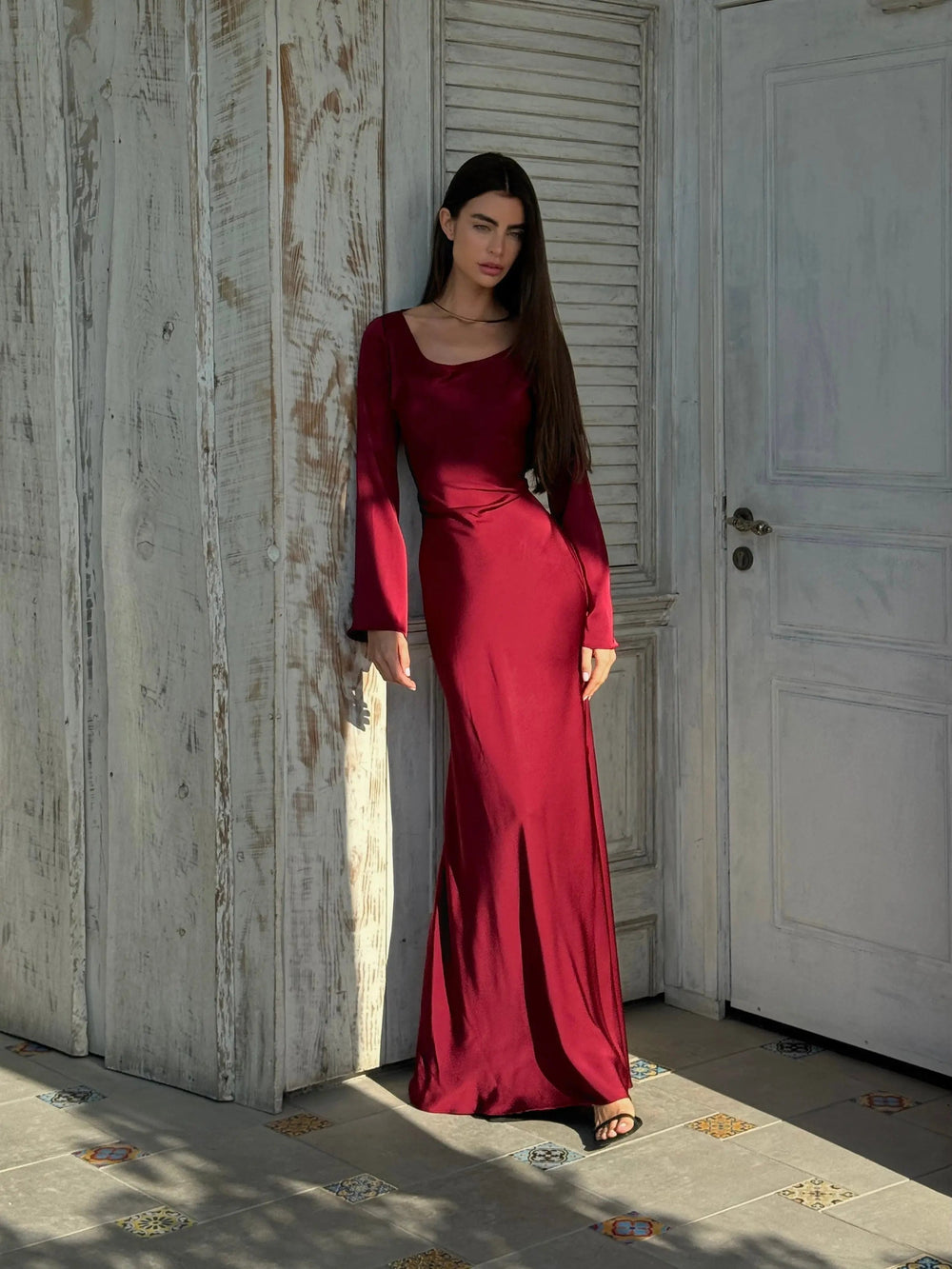 Adelgunde | Damen Langarm Maxikleid mit eleganter Silhouette