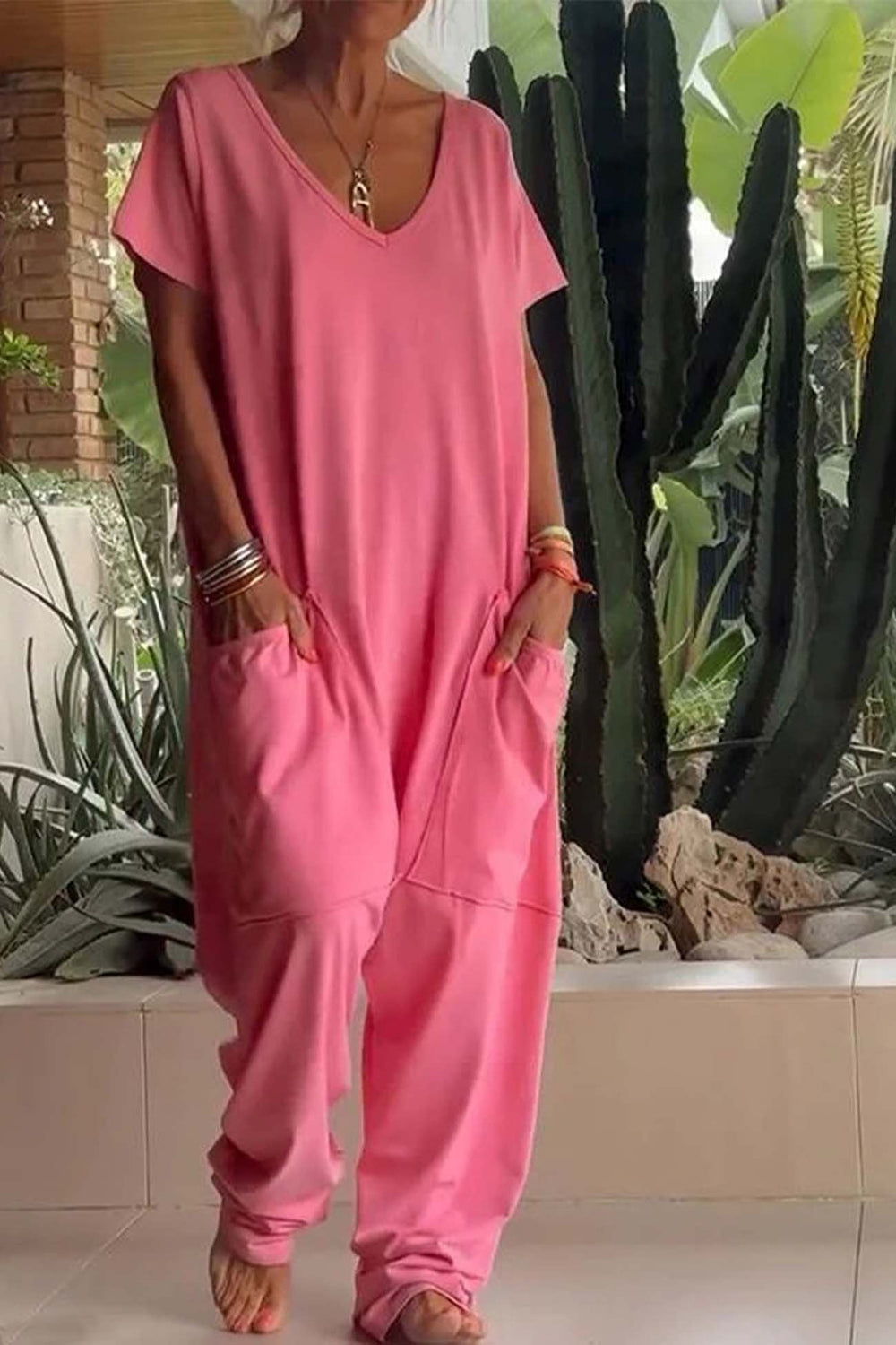Amira | Damen V Ausschnitt Kurze Ärmel Jumpsuit