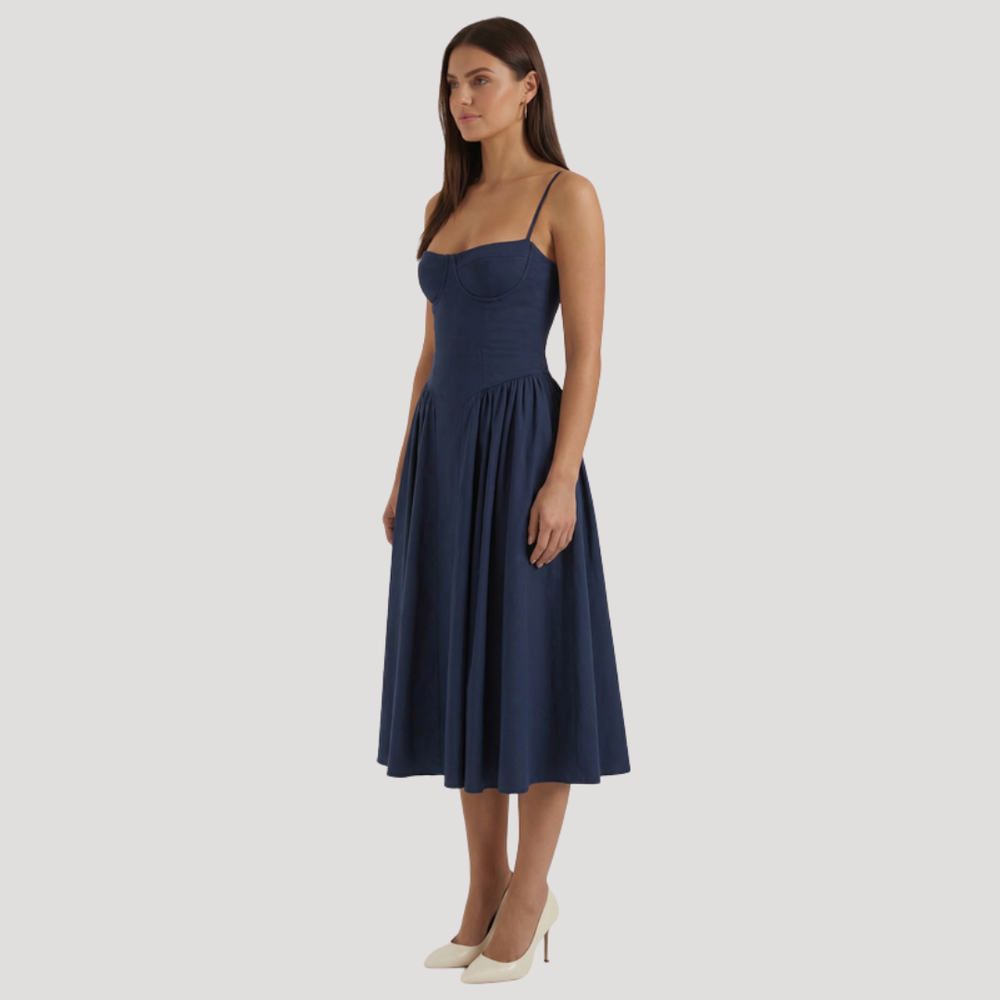 Annelie | Damen Korsett Midi Kleid mit Herzausschnitt