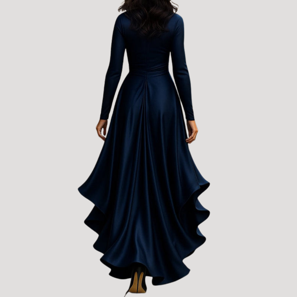 Anneliese | Damen Wickelkleid Langarm Volant Maxikleid