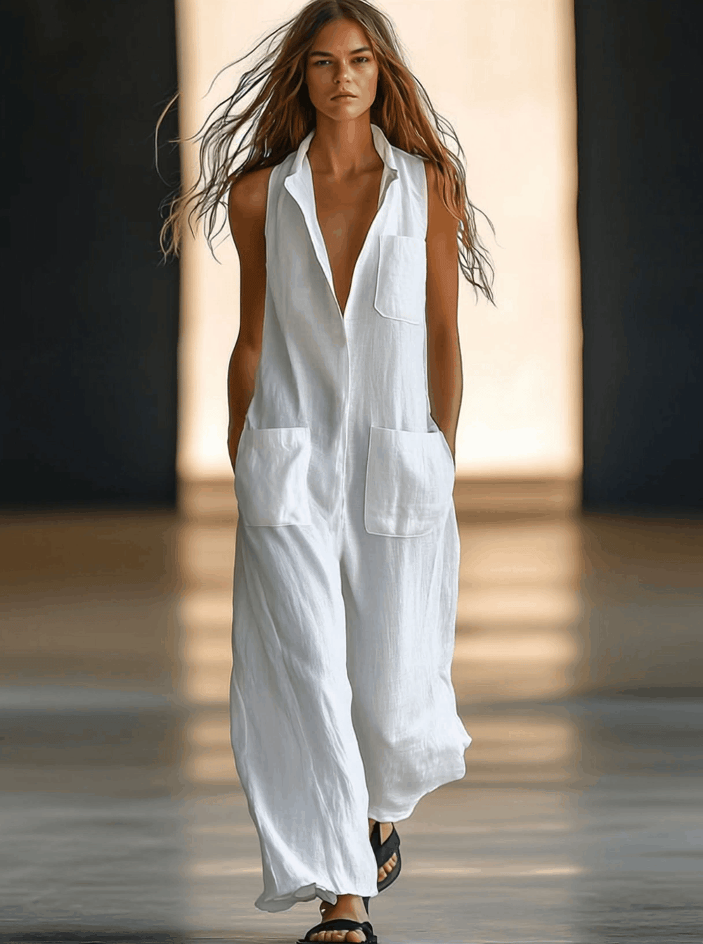 Annerose | Damen Ärmellos Weites Bein Jumpsuit