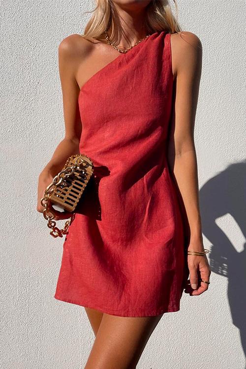 Annika | Damen One-Shoulder Minikleid Ärmellos