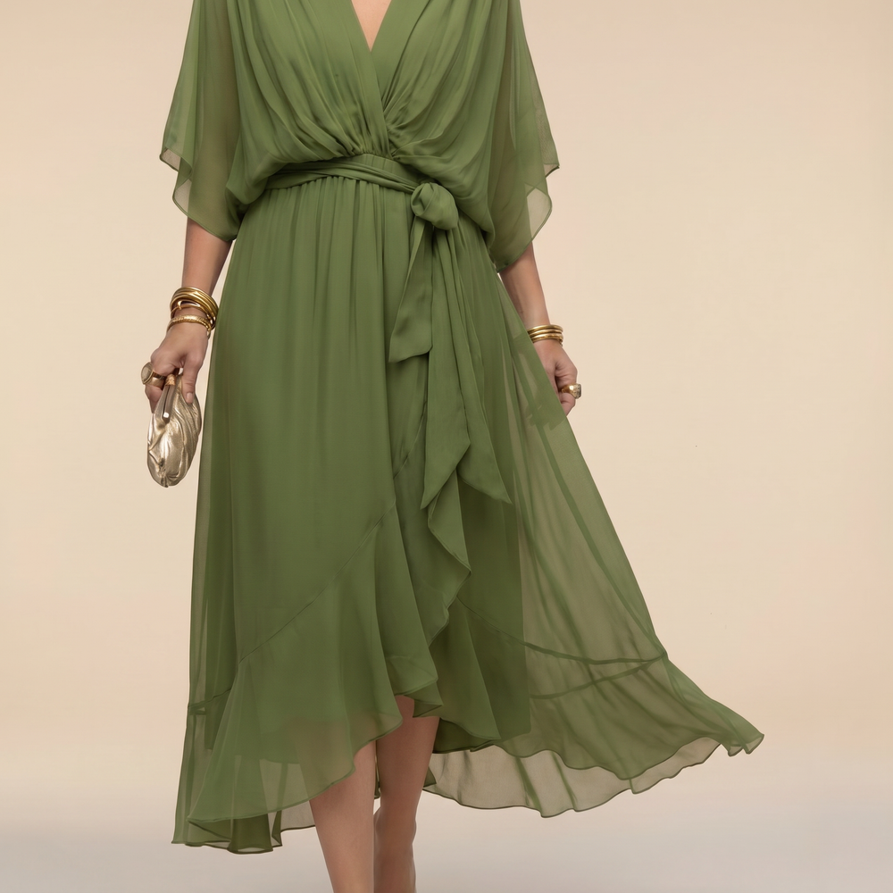 Annika | Damen V-Ausschnitt Wickelkleid Midi