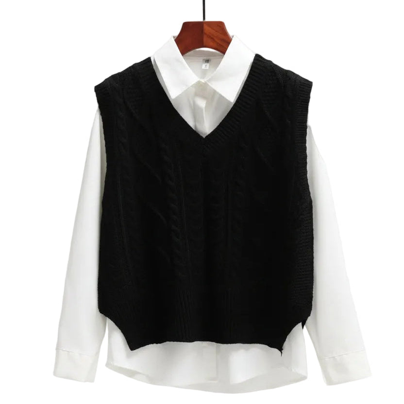 Ärmelloser Pullover mit V-Ausschnitt und gerader Form