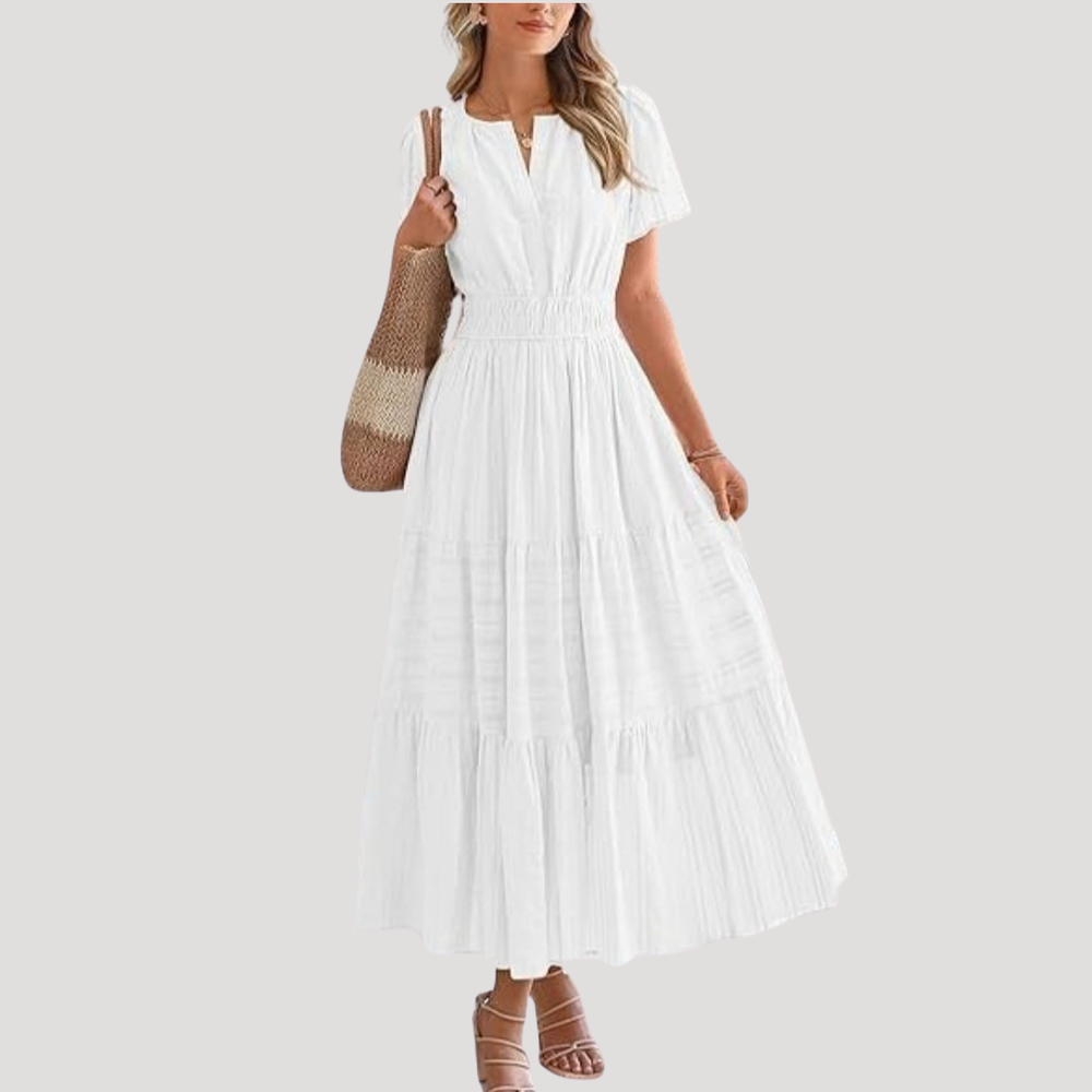 Astoria | Damen Stufenkleid Maxikleid Kurzarm