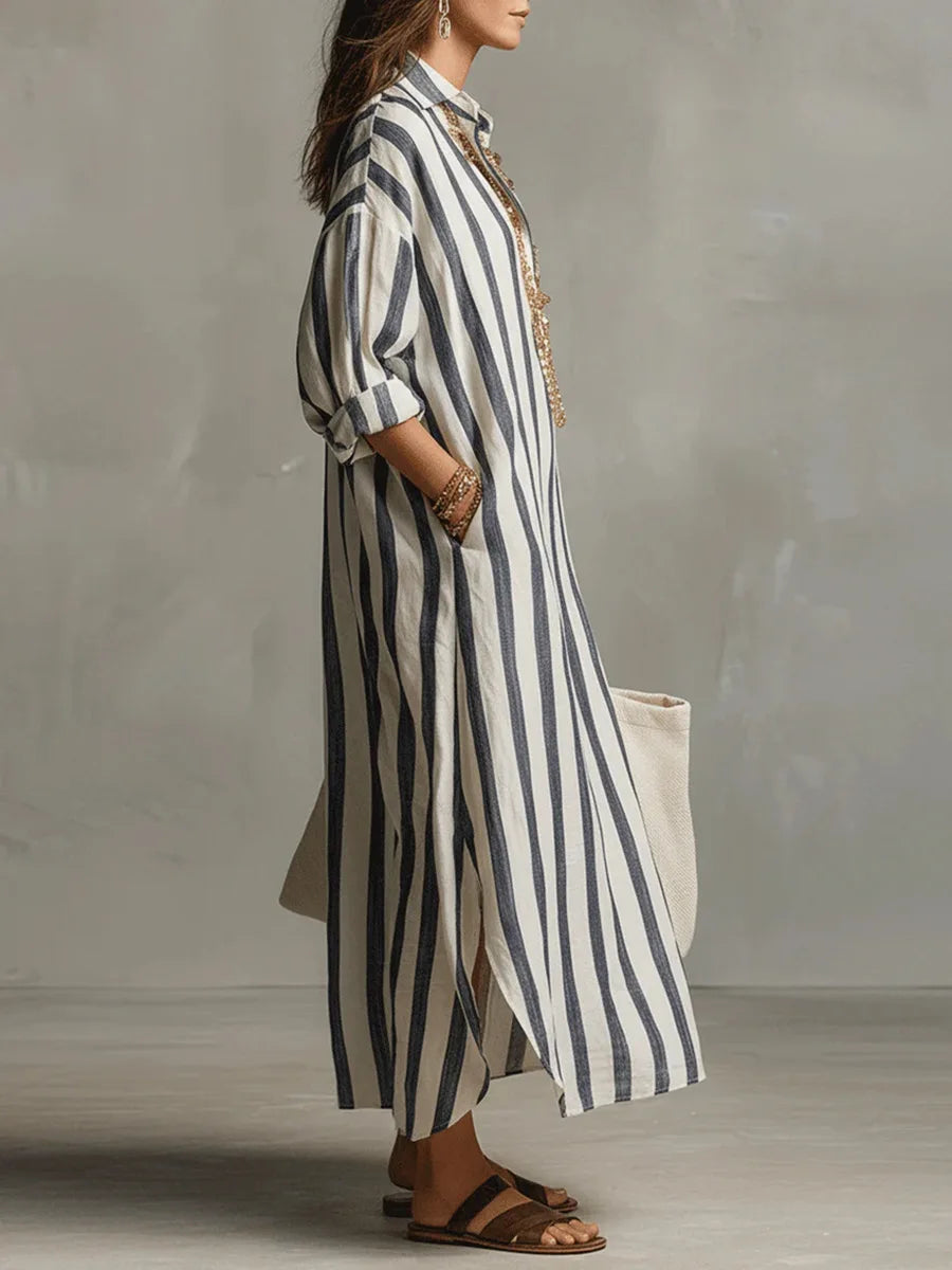Aurelia | Damen Gestreiftes Maxi Hemdkleid