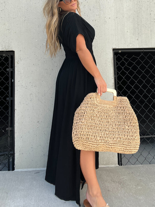 Nina | Damen Maxi Kleid V-Ausschnitt Schlitz Fließend