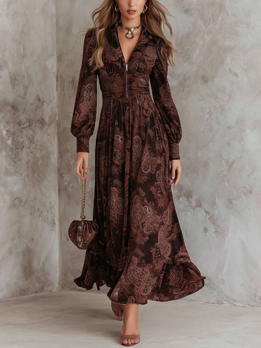 Amelia™ Paisley-Printed Maxi-Kleid mit Reißverschluss
