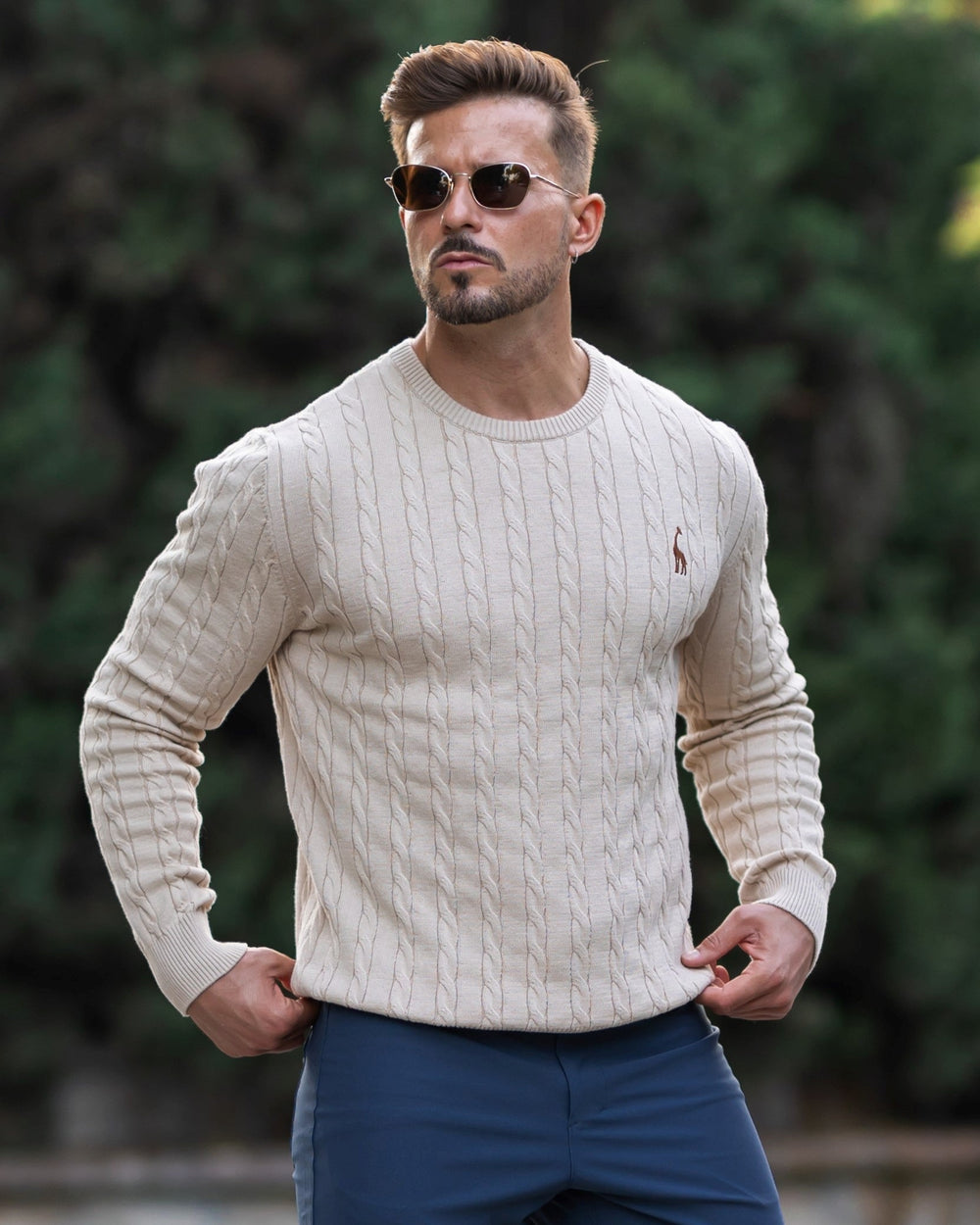 Bastian | Herren Zopfmuster Langarm Strickpullover