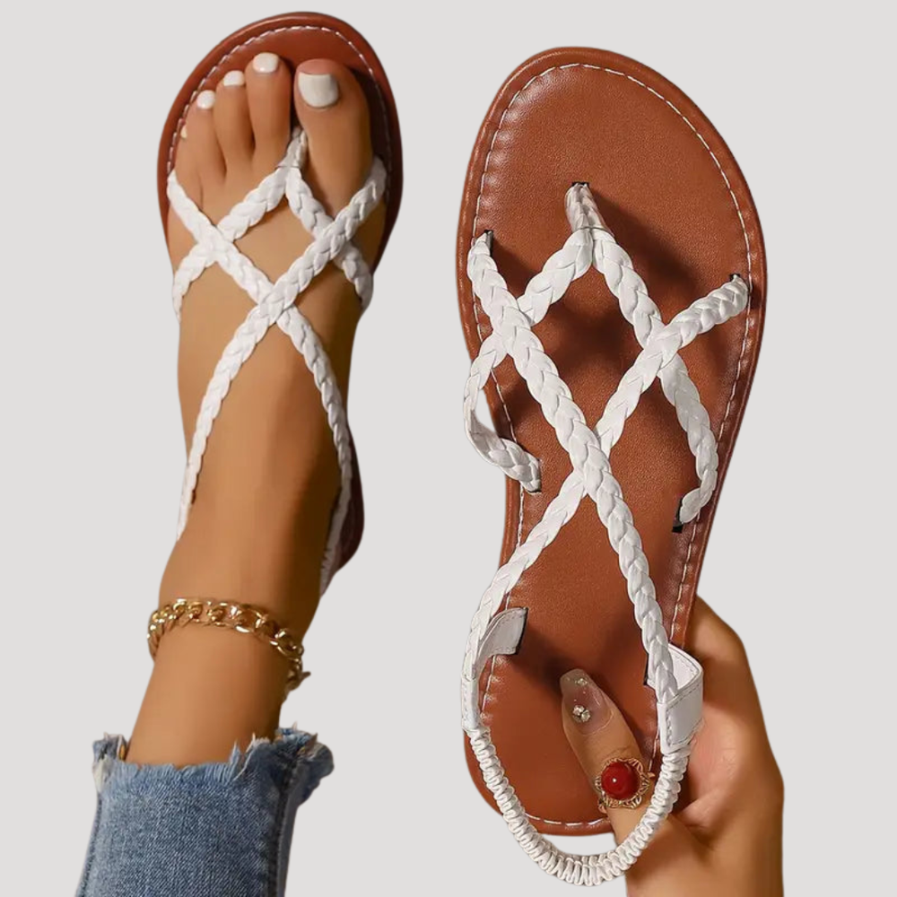 Benedikta | Damen Geflochtene Flache Riemchensandalen