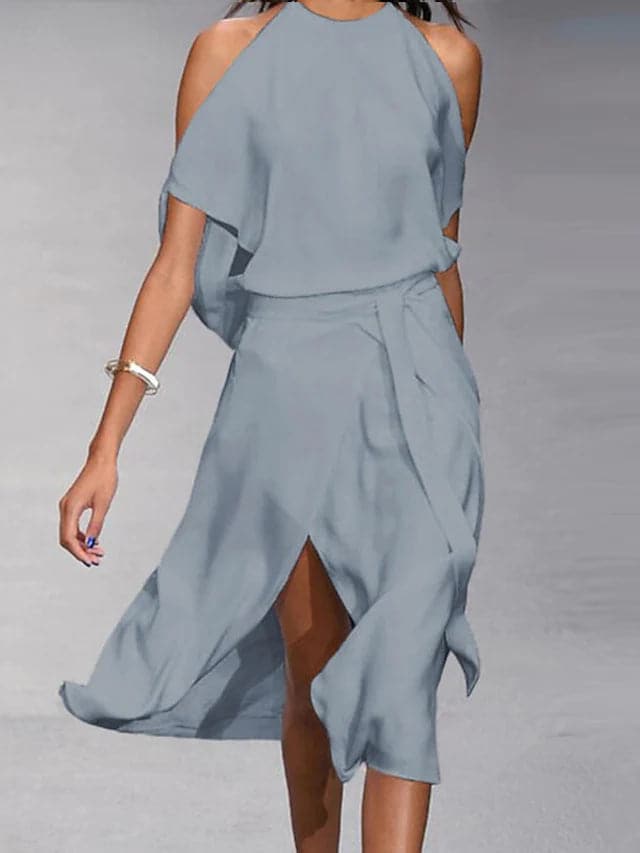 Benedikta | Damen Schulterfreies Midi Kleid