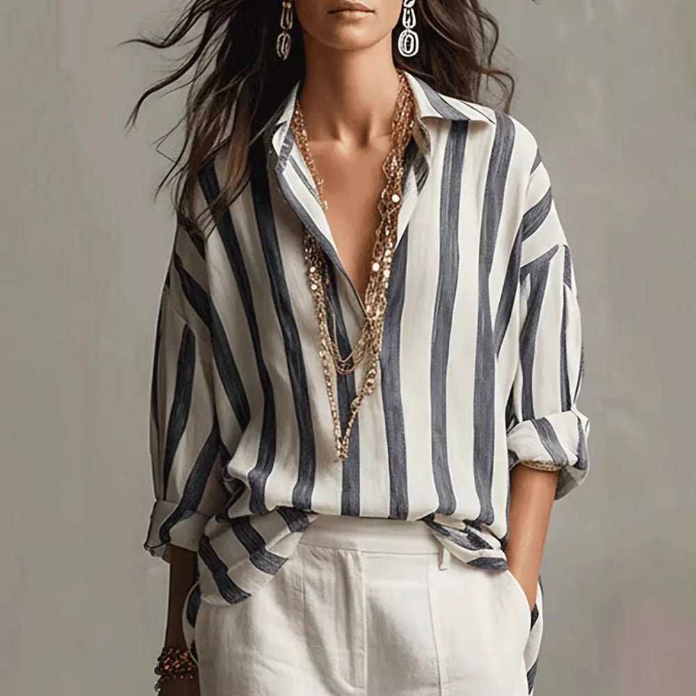 Berenice | Damen Gestreiftes Oversized Hemd Lange Ärmel