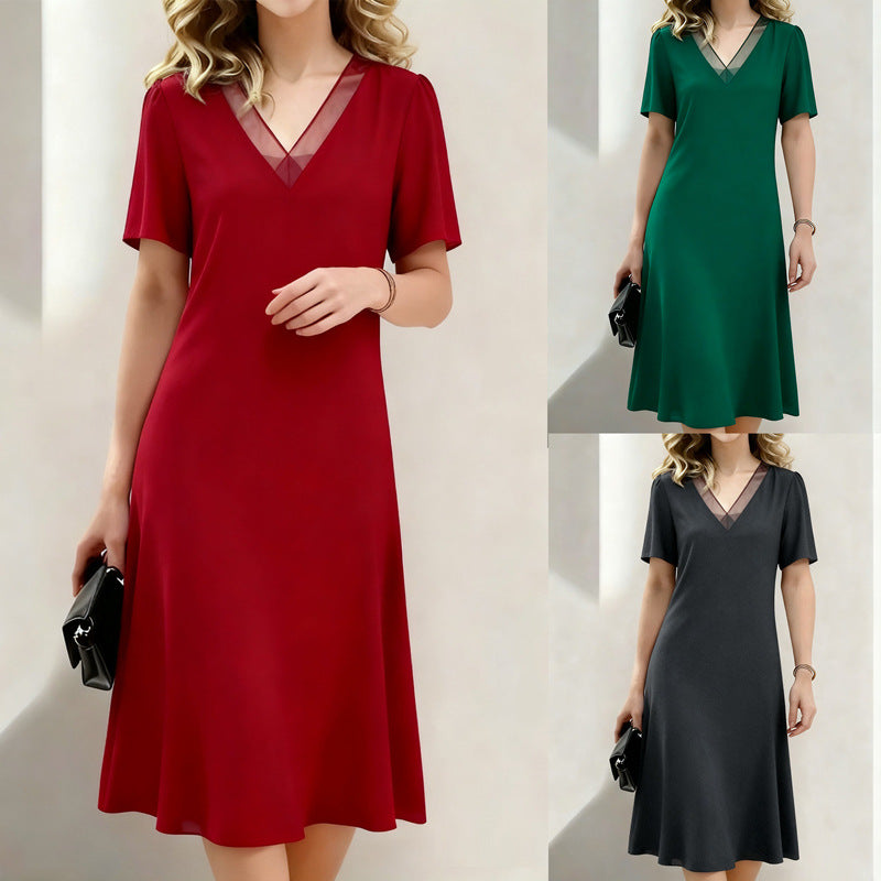 Brina - Kurzärmeliges Midikleid mit V-Ausschnitt