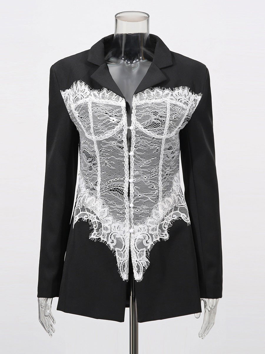 Blazer mit Korsett-Optik Spitze Elegant