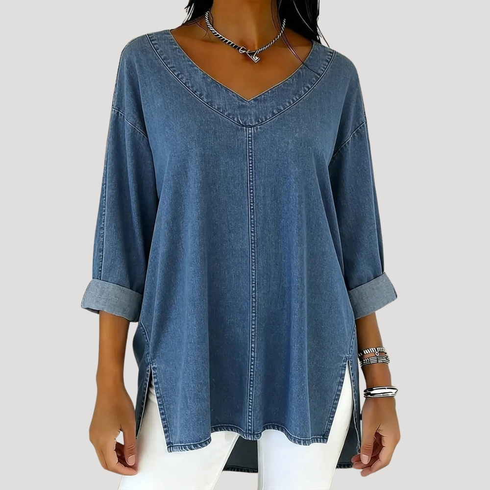 Britta | Damen V-Ausschnitt Jeanstunika 3/4 Arm