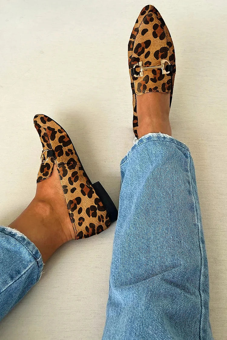 Brunhild | Damen Leopardenmuster Loafer mit Metalldetail