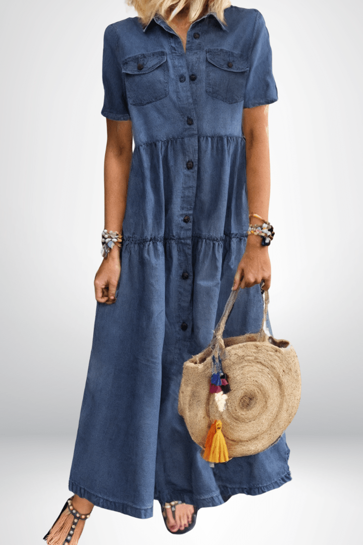 Brunhilde | Damen Jeanskleid Maxikleid mit Knopfleiste