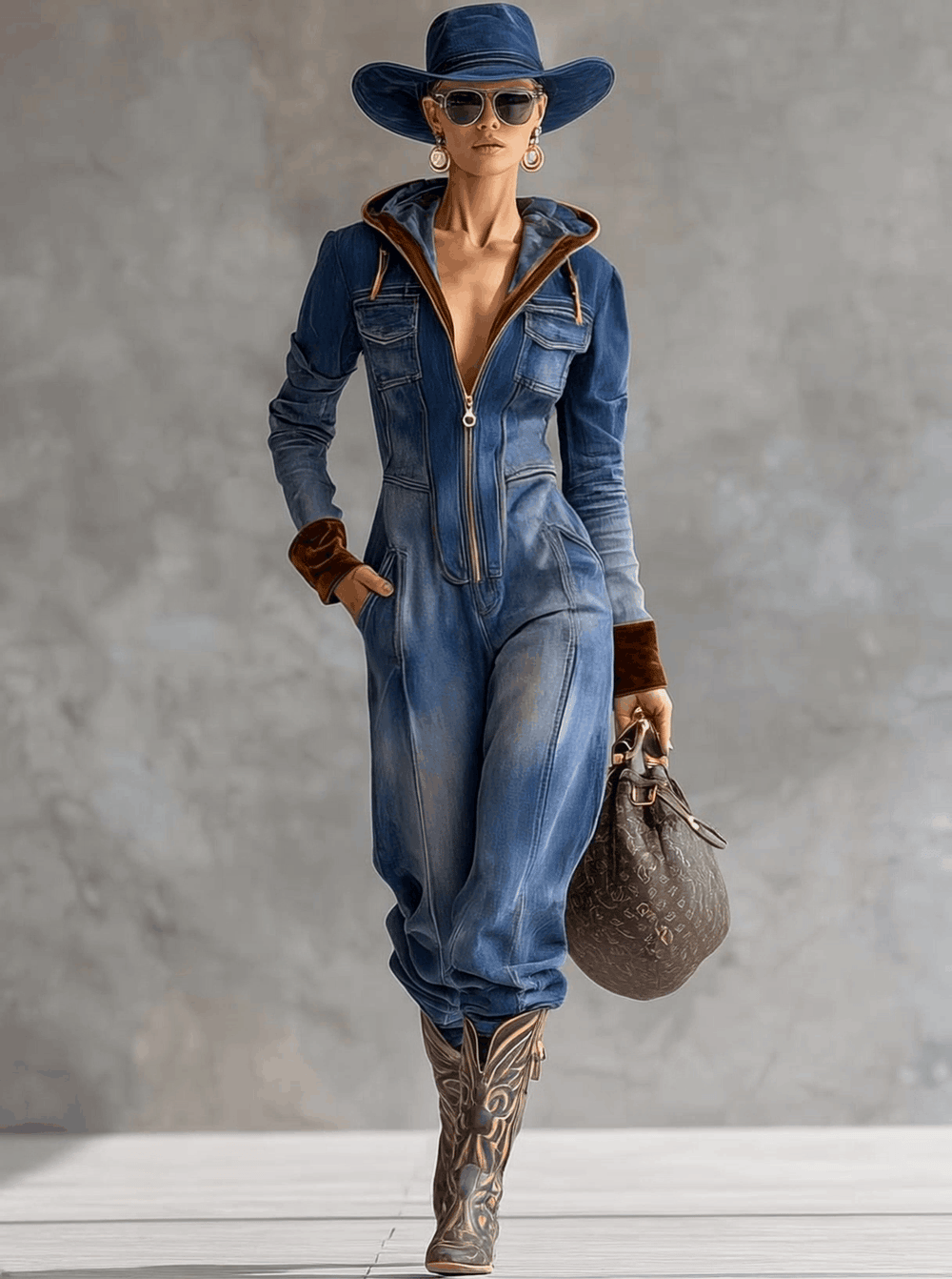Brunhilde | Damen Kapuzen Jumpsuit mit Reißverschluss