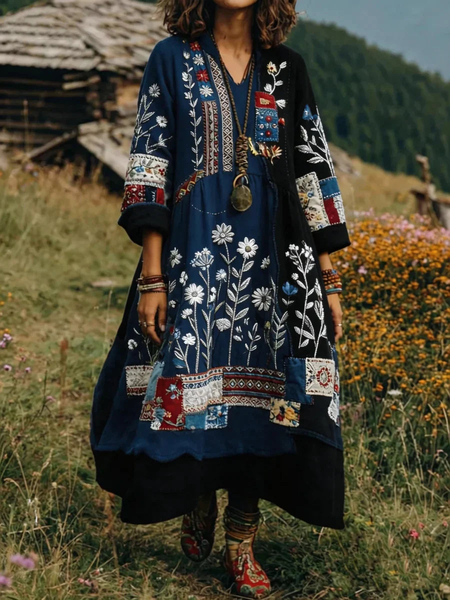 Eresha - Lässiges Langarm Kleid Mit Blumenmuster
