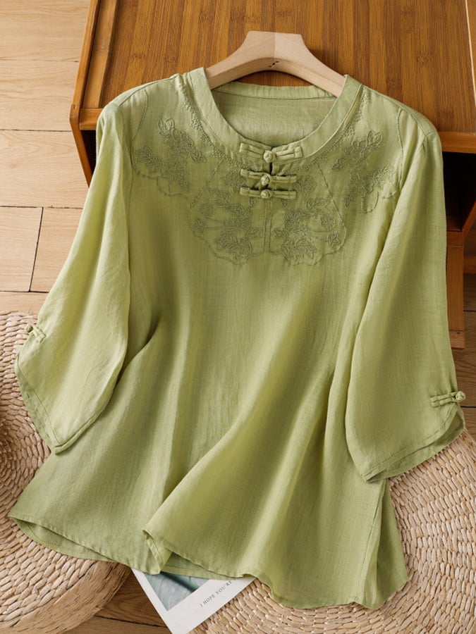 Cressida - Bestickte Bluse mit Mandarin-Kragen