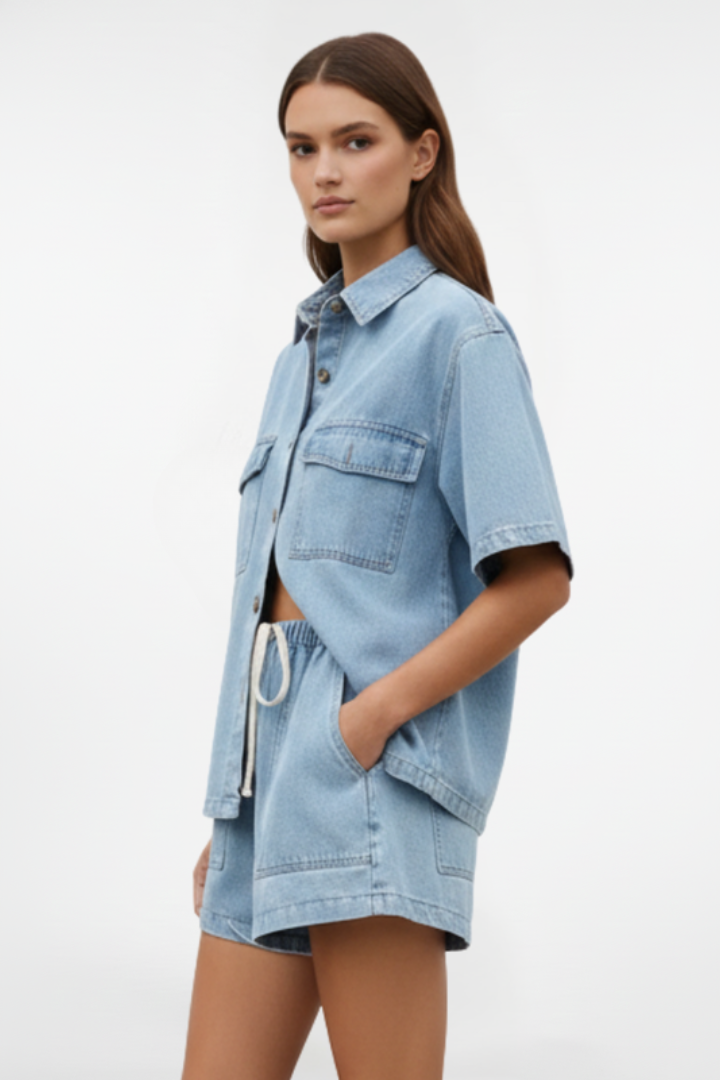 Camellia | Damen High Waist Zweiteiliges Set Bluse Shorts