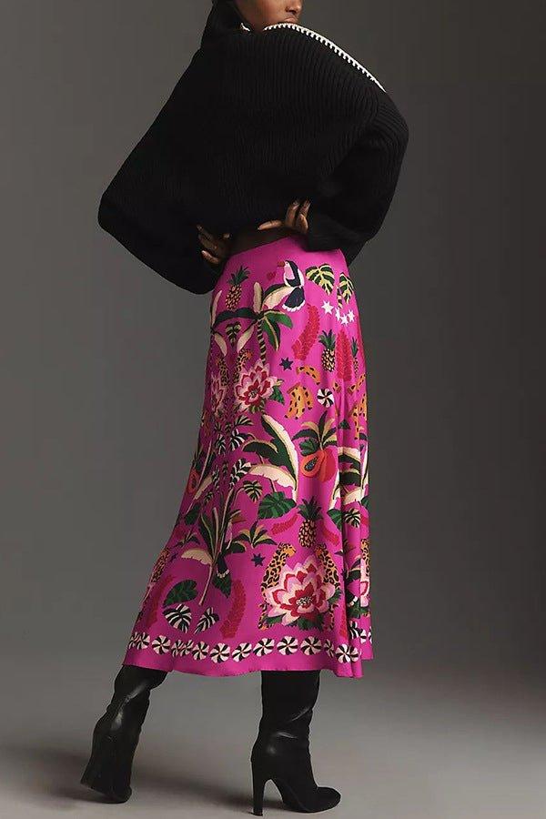 Carla – Pinkfarbener Maxirock mit exotischem Print und A-Linie