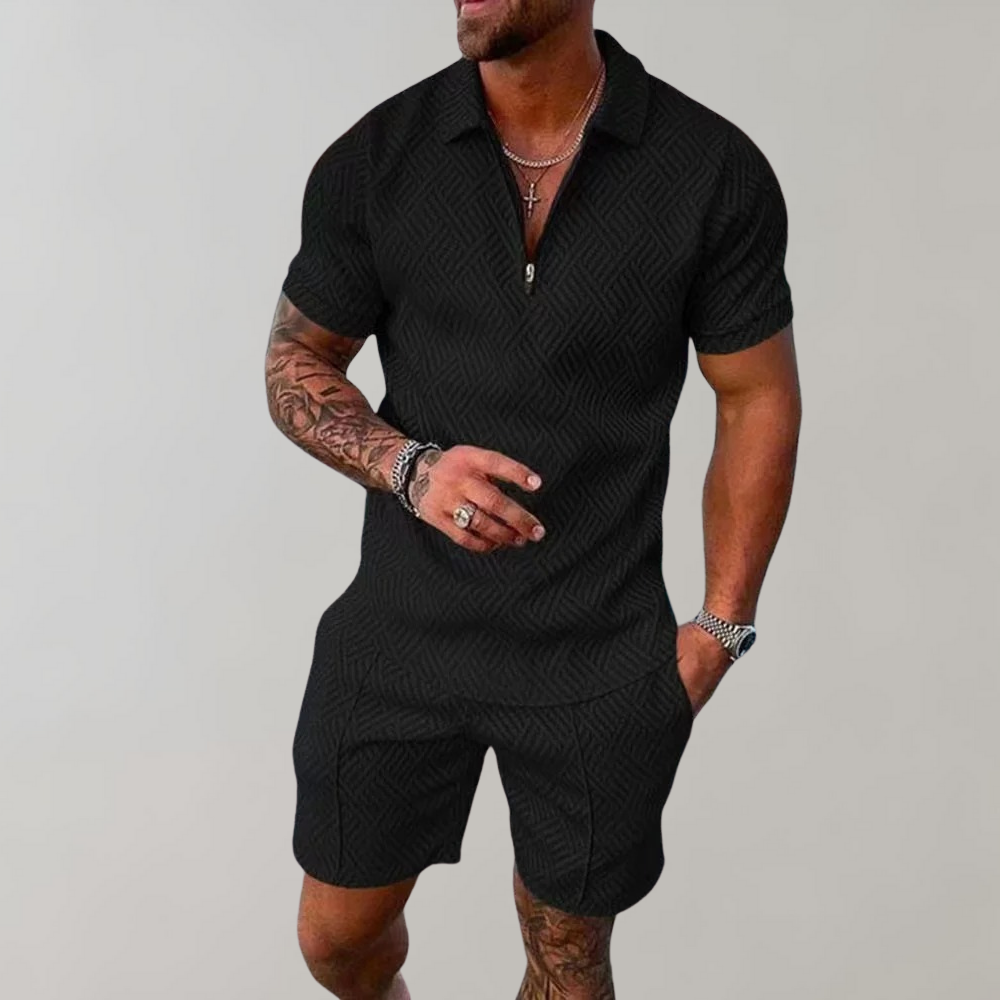 Caspian | Herren Texturiert Polo Shorts Set