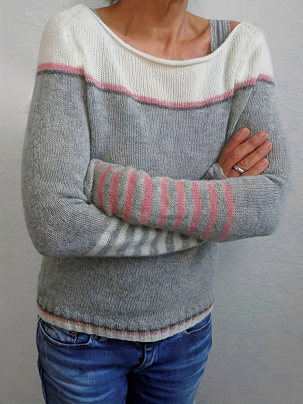 Mia | Eleganter Pullover Damen breit und gestreift