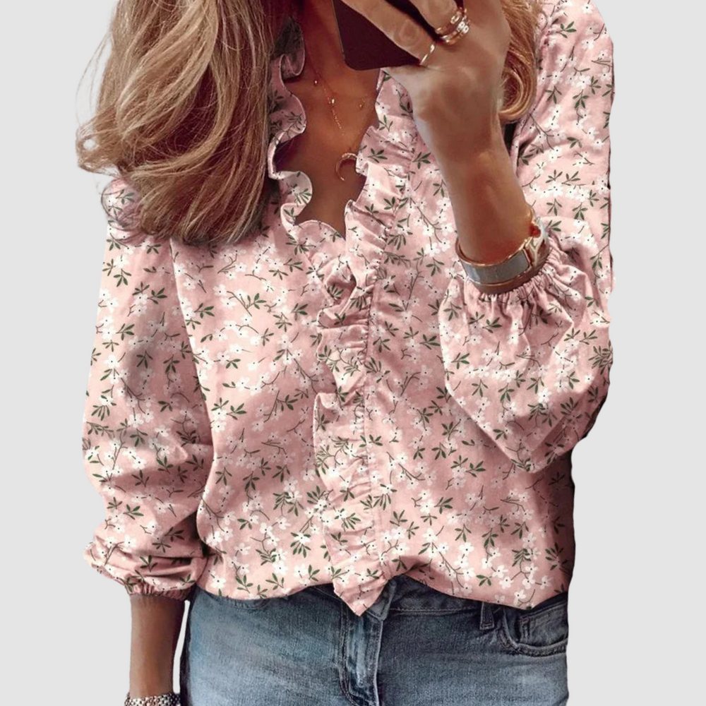 Clementine | Damen Florale Rüschen Langarmbluse