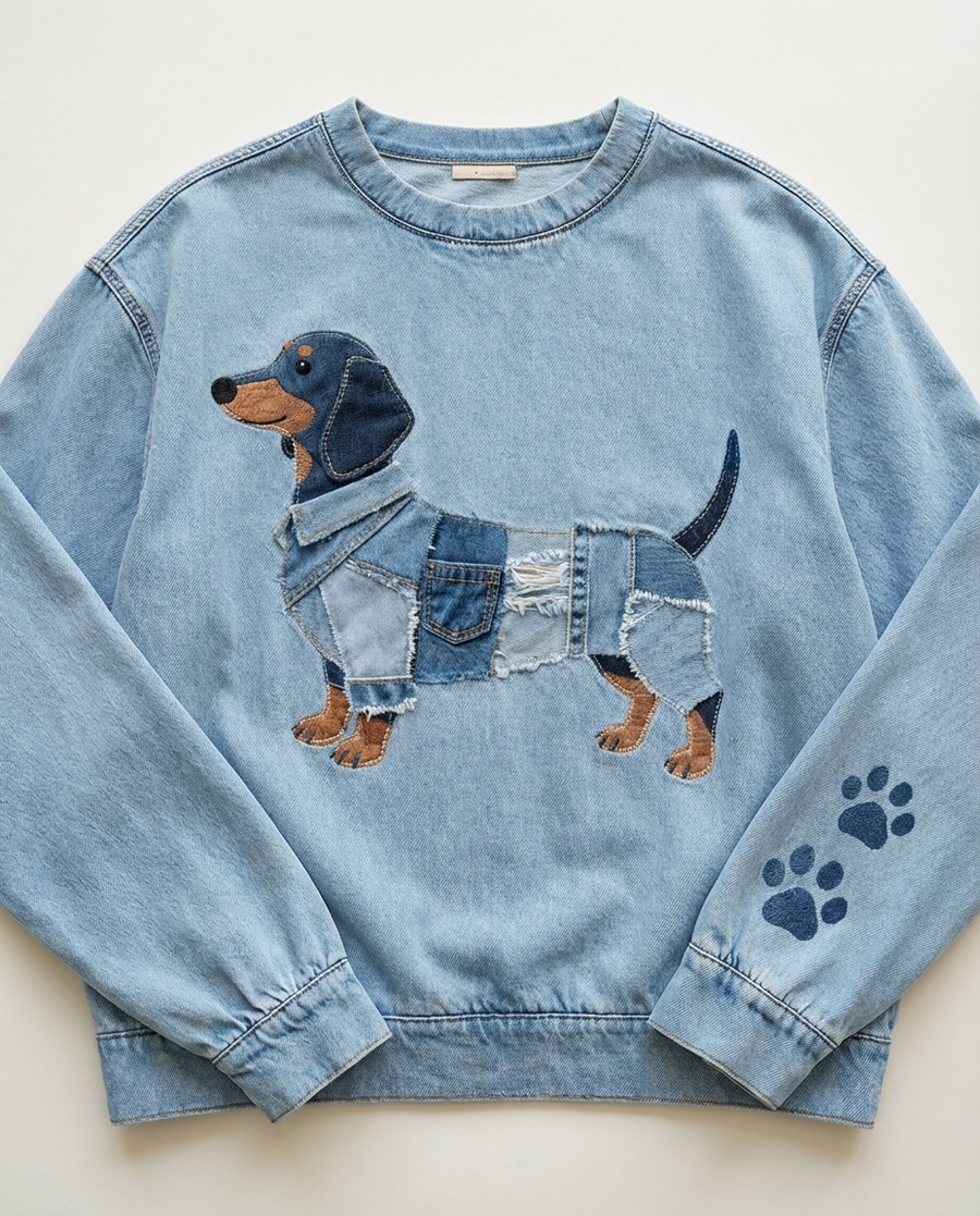 Celini – Sweatshirt aus Denim mit Dackelmotiv