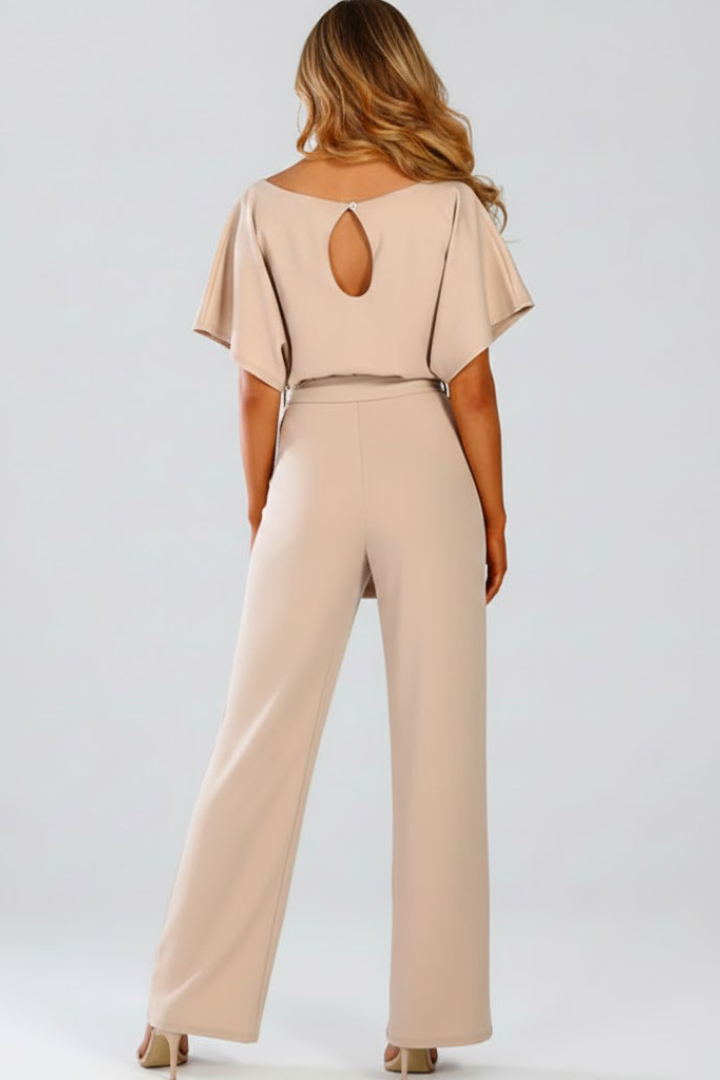 Cordula | Damen Rundhals Jumpsuit mit weiten Beinen