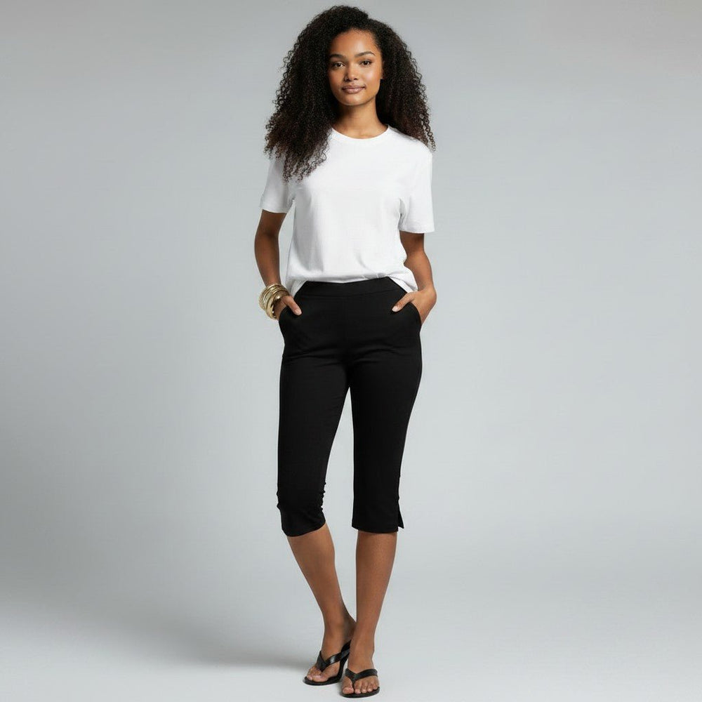 Cropped Damen Capri-Hose in 3/4-Länge mit Taschen
