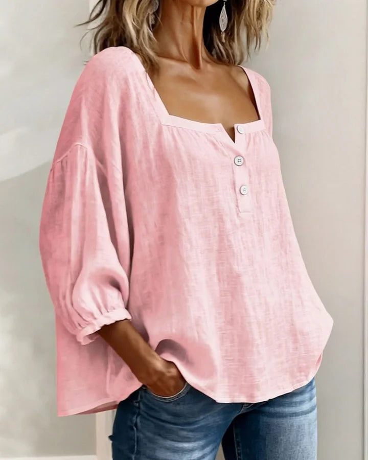 Leontien - Baumwollbluse Mit Quadratischem Ausschnitt Und Langen Ärmeln