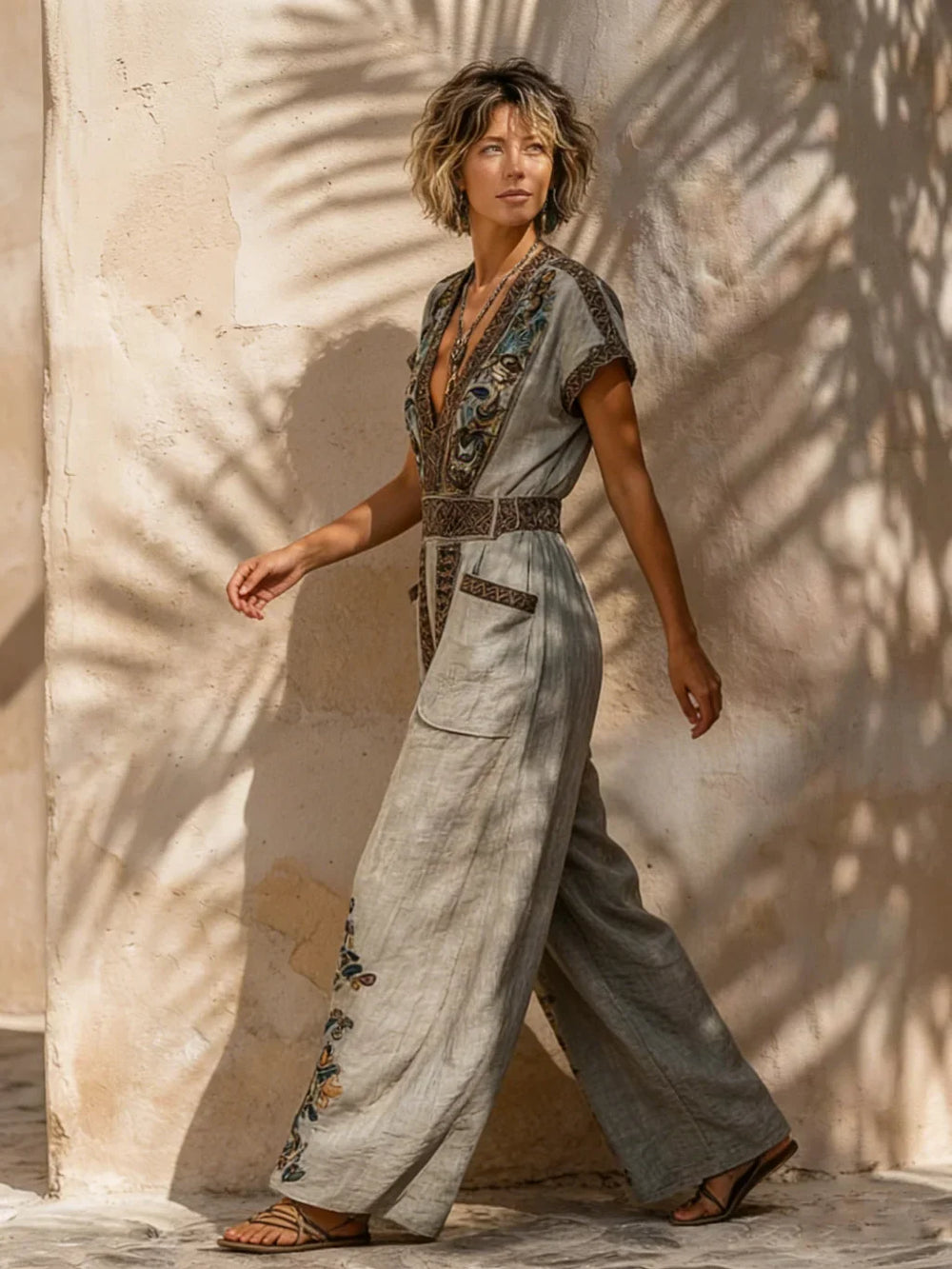 Zalira - Bestickter weit geschnittener Jumpsuit