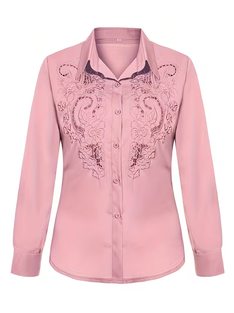 Jorunn - Bestickte, Langärmlige Bluse Mit Ausschnitte