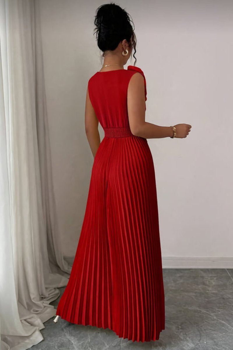 Katharina | Damen Abendkleid ärmellos plissiert A-Linie Blumenapplikation