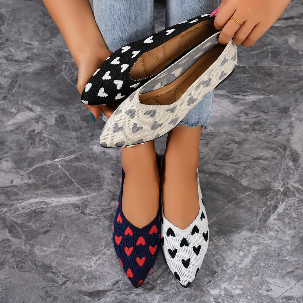 Damen Ballerinas Herzmuster Spitz