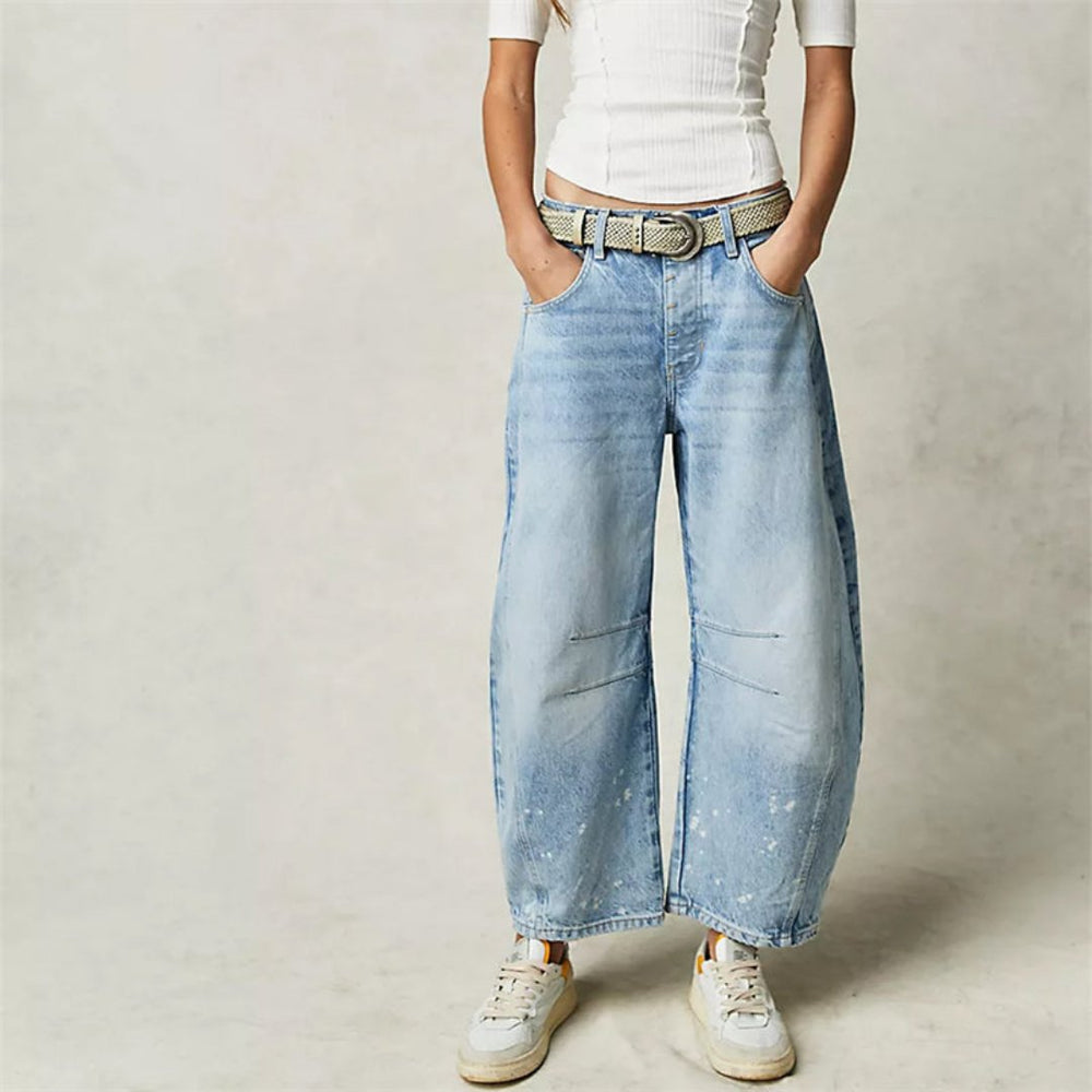 Sophie | Damen Barrel-Leg Jeans Cropped Mid-Rise Denim