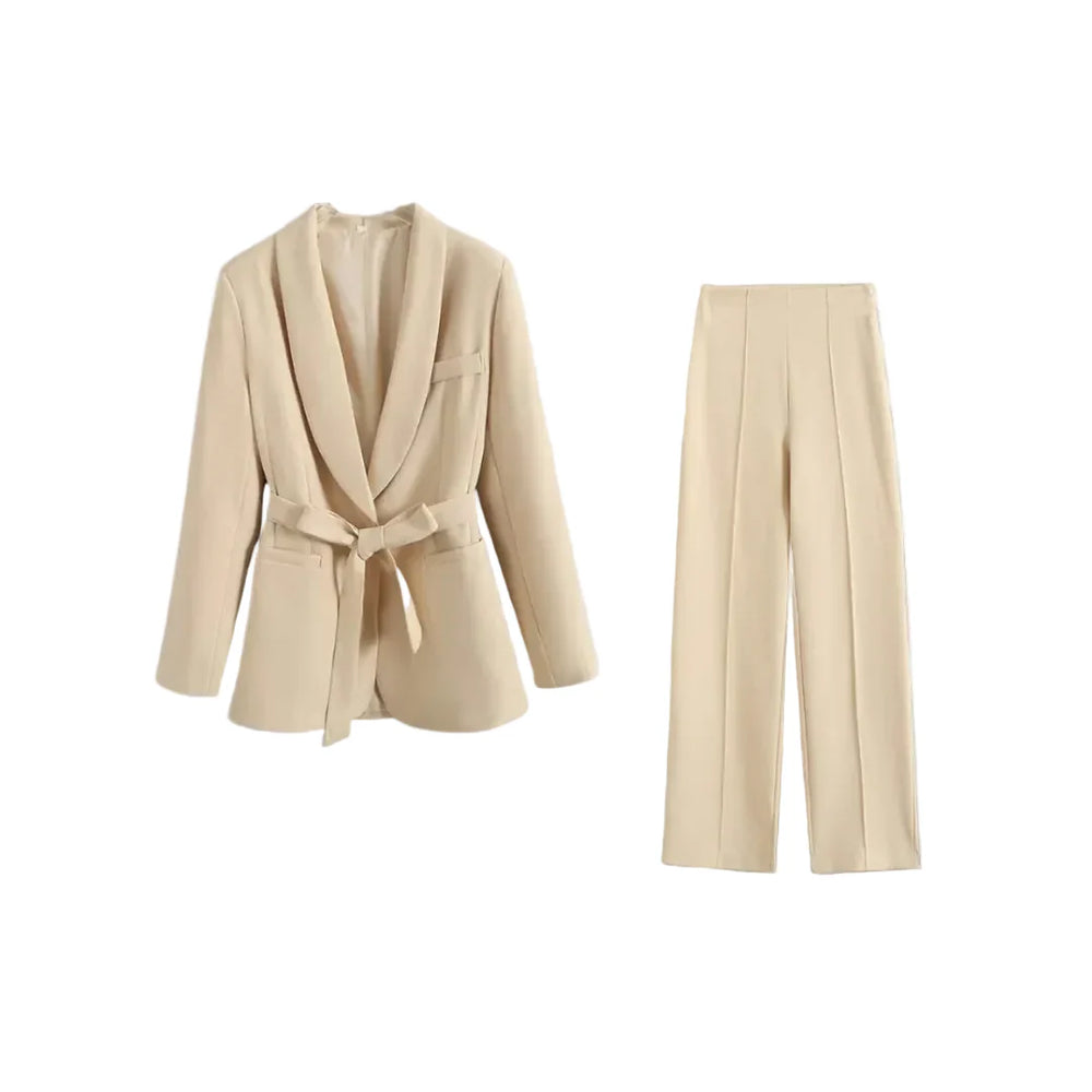 Damen Blazer- und Hosen-Set mit Bindegürtel