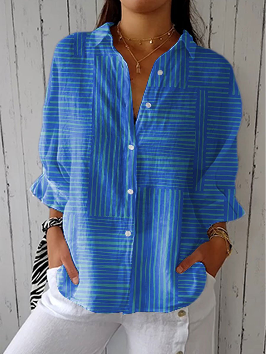 Charlotte | Damen Bluse Gestreift Langarm V-Ausschnitt