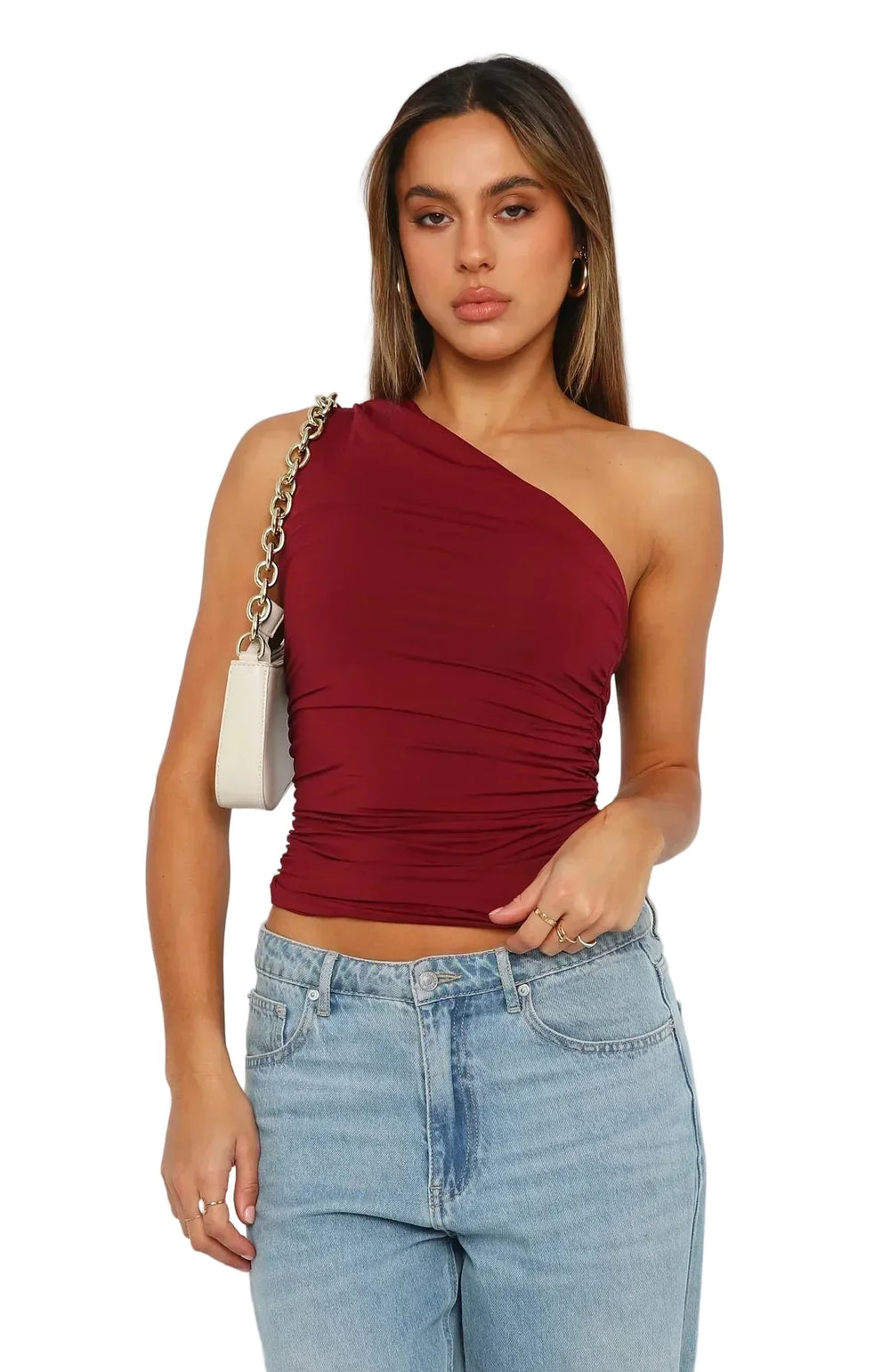Damen-Bluse mit einseitiger Schulter und Raffungen