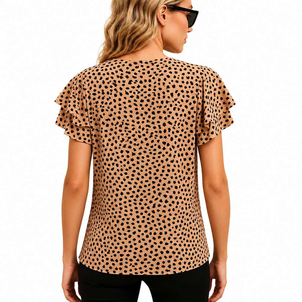 Damen Bluse mit Punktmuster und kurzen Flatterärmeln