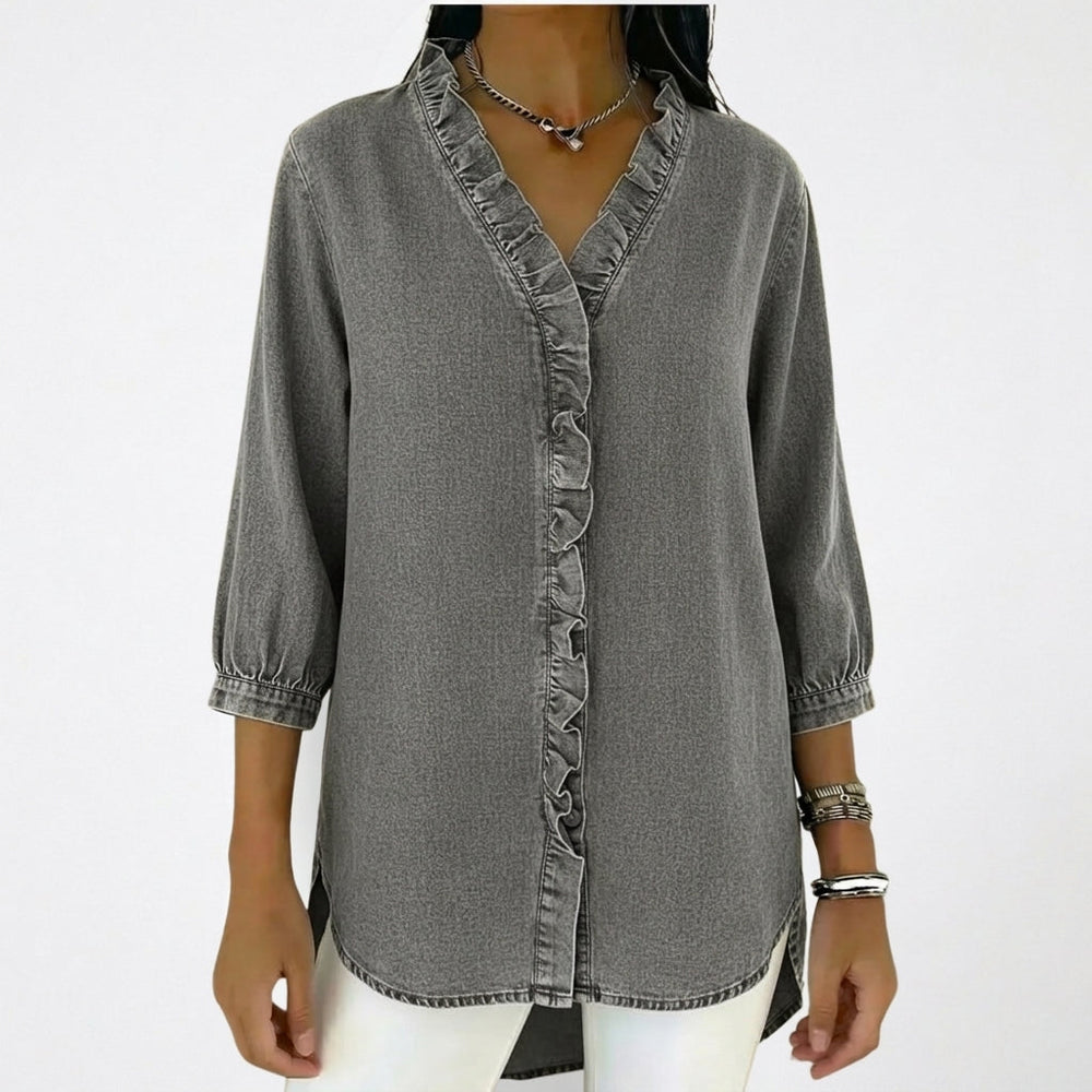 Damen-Bluse mit Rüschenbesatz und 3/4-Ärmeln